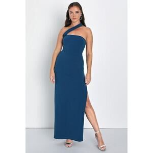 Lulus Hold Your Attention Teal Blue One-shoulder Sleeveless Maxi Dress - Size M